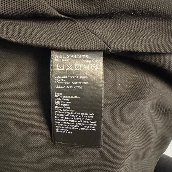 All Saints Collarless Balfern Biker Jacket Black - Picture 6 of 7